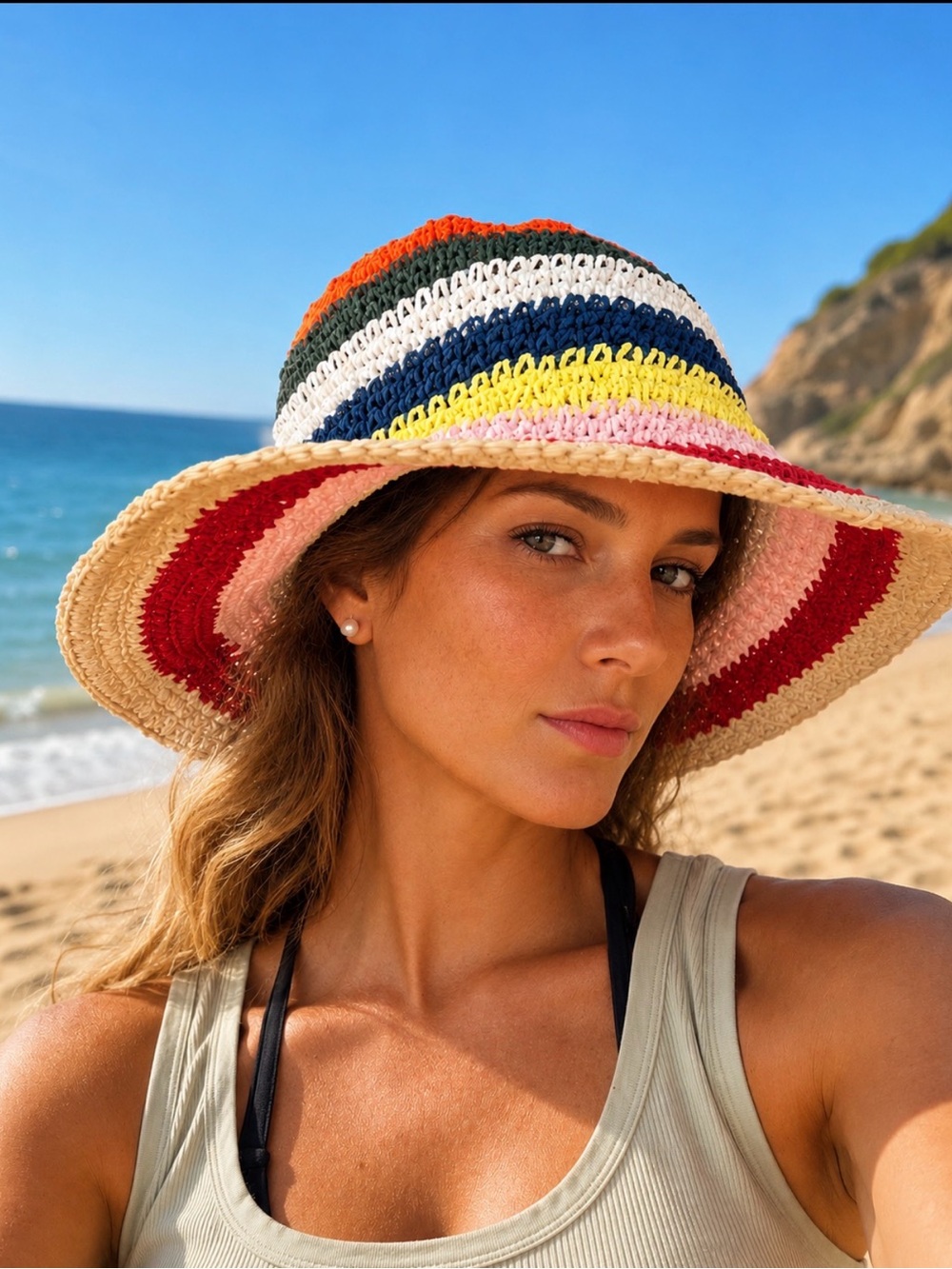 Striped Crochet Sun Hat - Multicolor